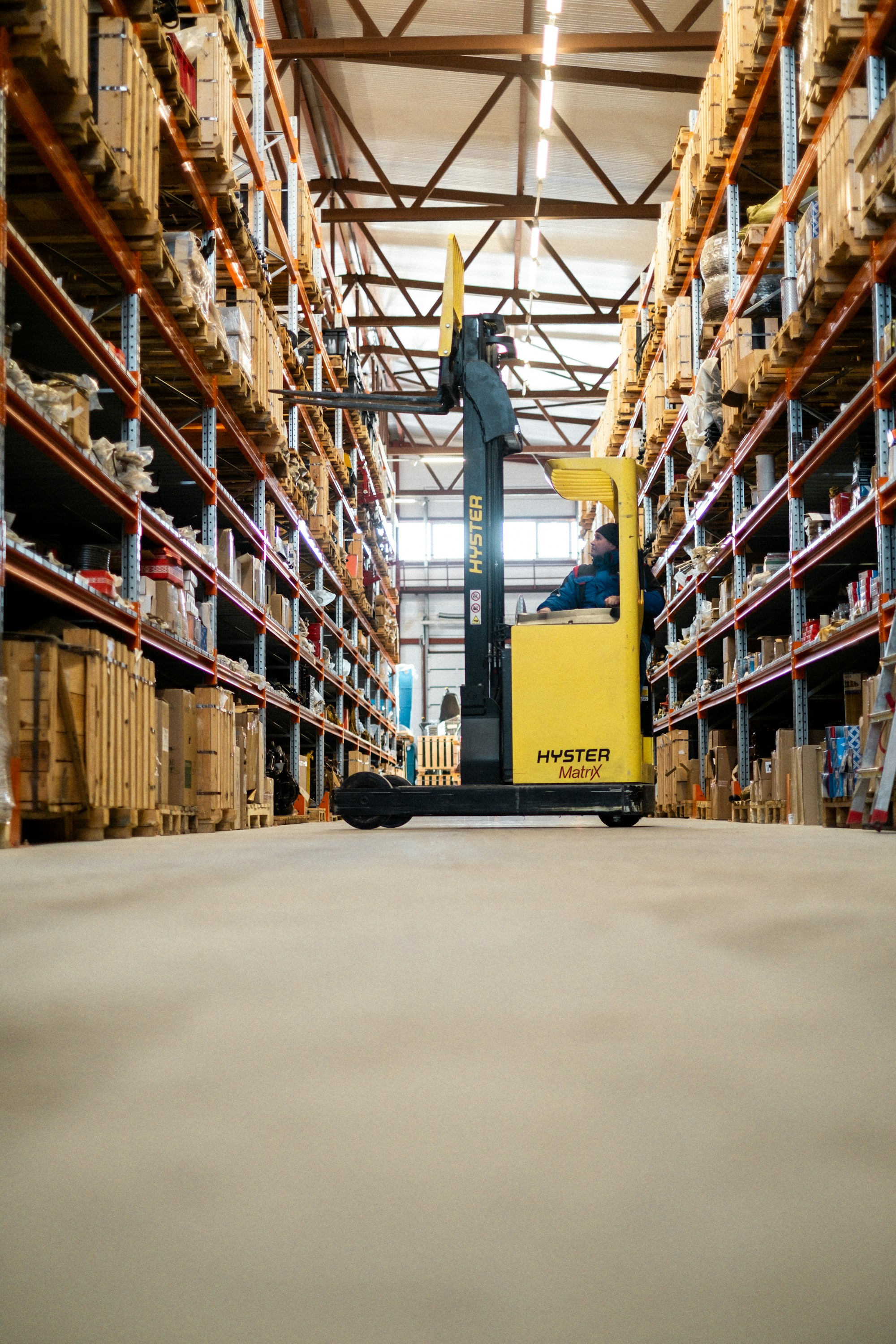 Forklift operating inside a warehouse